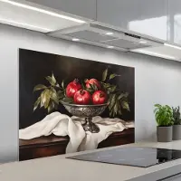 KitchenYeah Spatscherm 100x65 cm - Zelfklevende achterwand Granaatappels - Klassiek - Vintage - Keuken muurbeschermer - Spatwand fornuis