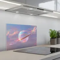 KitchenYeah Spatscherm 60x40 cm - Zelfklevende achterwand Planeet - Lucht - Wolken - Pasteltinten - Keuken muurbeschermer - Spatwand fornuis