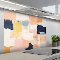 KitchenYeah Spatscherm 100x75 cm - Zelfklevende achterwand Kunst - Abstract - Roze - Pastel - Keuken muurbeschermer - Spatwand fornuis