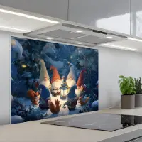 KitchenYeah Spatscherm 80x60 cm - Zelfklevende achterwand Winter - Gnooms - Eekhoorns - Meerkleurig - Keuken muurbeschermer - Spatwand fornuis