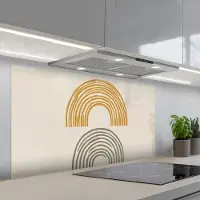KitchenYeah Spatscherm 120x60 cm - Zelfklevende achterwand Bogen - Lijnen - Oranje - Minimalistisch - Keuken muurbeschermer - Spatwand fornuis