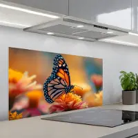KitchenYeah Spatscherm 100x50 cm - Zelfklevende achterwand Vlinder - Dieren - Kleurrijk - Natuur - Bloemen - Keuken muurbeschermer - Spatwand fornuis