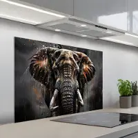 KitchenYeah Spatscherm 100x65 cm - Zelfklevende achterwand Olifant - Watercolor - Wilde dieren - Luxe - Keuken muurbeschermer - Spatwand fornuis
