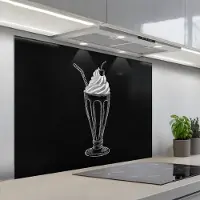 KitchenYeah Spatscherm 100x75 cm - Zelfklevende achterwand Ijscoupe - Kers - Krijtstijl - Slagroom - Keuken muurbeschermer - Spatwand fornuis