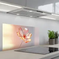 KitchenYeah Spatscherm 90x45 cm - Zelfklevende achterwand Glazen - Bloem - Roze - Keuken muurbeschermer - Spatwand fornuis