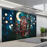 KitchenYeah Spatscherm 120x80 cm - Zelfklevende achterwand Uil - Mozaïek - Maan - Nacht - Keuken muurbeschermer - Spatwand fornuis