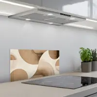 KitchenYeah Spatscherm 70x30 cm - Zelfklevende achterwand Retro - Geometrische lagen - Aardetinten - Keuken muurbeschermer - Spatwand fornuis