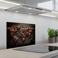 KitchenYeah Spatscherm 60x45 cm - Zelfklevende achterwand Wereldkaart - Gegrild vlees - Keuken muurbeschermer - Spatwand fornuis
