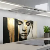 KitchenYeah Spatscherm 100x50 cm - Zelfklevende achterwand Ogen - Gezicht - Goud - Strepen - Keuken muurbeschermer - Spatwand fornuis