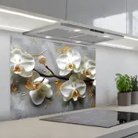 KitchenYeah Spatscherm 80x60 cm - Zelfklevende achterwand Bloemen - Orchidee - Abstract - Modern - Keuken muurbeschermer - Spatwand fornuis
