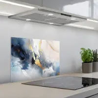 KitchenYeah Spatscherm 60x45 cm - Zelfklevende achterwand Blauw - Modern - Marmer print - Abstract - Goud - Keuken muurbeschermer - Spatwand fornuis