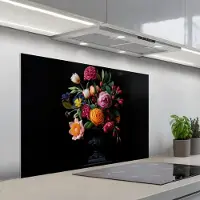 KitchenYeah Spatscherm 100x65 cm - Zelfklevende achterwand Boeket - Romantisch - Kleurrijk - Keuken muurbeschermer - Spatwand fornuis