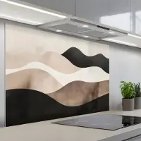KitchenYeah Spatscherm 120x80 cm - Zelfklevende achterwand Abstract - Landschap - Golven - Crèmekleur - Keuken muurbeschermer - Spatwand fornuis