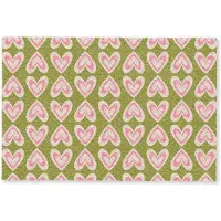 MuchoWow Deurmat 90x60 cm - Droogloopmat Patroon - Symmetrisch - Hartjes - Olijfgroen - Mat voor binnen - Schoonloopmat - Deurmatten met print - Inloopmat