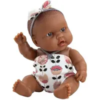 Paola Reina Puppegie Hebe babypop donker meisje met bruine ogen 21cm