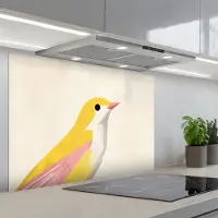 KitchenYeah Spatscherm 90x60 cm - Zelfklevende achterwand Vogel - Minimalistisch - Geel - Keuken muurbeschermer - Spatwand fornuis