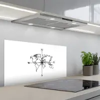 KitchenYeah Spatscherm 80x40 cm - Zelfklevende achterwand Wereldkaart - Windrichtingen - Kompas - Keuken muurbeschermer - Spatwand fornuis