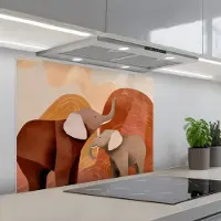 KitchenYeah Spatscherm 90x70 cm - Zelfklevende achterwand Olifanten - Oranje - Abstract - Keuken muurbeschermer - Spatwand fornuis