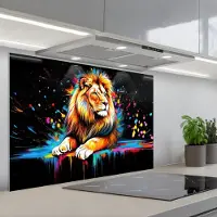 KitchenYeah Spatscherm 90x60 cm - Zelfklevende achterwand Leeuw - Kleurrijk - Spetters - Keuken muurbeschermer - Spatwand fornuis