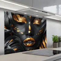KitchenYeah Spatscherm 100x75 cm - Zelfklevende achterwand Vrouw - Goud - Natuur - Portret - Modern - Keuken muurbeschermer - Spatwand fornuis