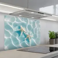KitchenYeah Spatscherm 80x60 cm - Zelfklevende achterwand Zeesterren - Golvend water - Rustgevend - Keuken muurbeschermer - Spatwand fornuis