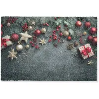 MuchoWow Deurmat 90x60 cm - Droogloopmat Kerstomlijsting - Hulst - Kleurrijk - Mat voor binnen - Schoonloopmat - Deurmatten met print - Inloopmat
