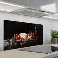 KitchenYeah Spatscherm 100x50 cm - Zelfklevende achterwand Stilleven - Vintage - Borrelplank - Keuken muurbeschermer - Spatwand fornuis