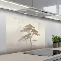 KitchenYeah Spatscherm 100x65 cm - Zelfklevende achterwand Boom - Oosterse stijl - Landschap - Keuken muurbeschermer - Spatwand fornuis