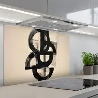 KitchenYeah Spatscherm 90x60 cm - Zelfklevende achterwand Cirkels - Lijnen - Vormen - Zwart - Keuken muurbeschermer - Spatwand fornuis