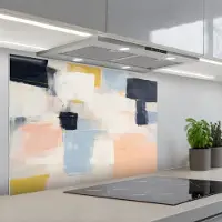 KitchenYeah Spatscherm 90x60 cm - Zelfklevende achterwand Kunst - Wit - Abstract - Modern - Keuken muurbeschermer - Spatwand fornuis