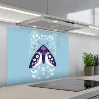 KitchenYeah Spatscherm 90x70 cm - Zelfklevende achterwand Bladeren - Wit - Vlinder - Insect - Keuken muurbeschermer - Spatwand fornuis