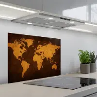 KitchenYeah Spatscherm 70x55 cm - Zelfklevende achterwand Wereldkaart - Antiek - Lederen stijl - Keuken muurbeschermer - Spatwand fornuis