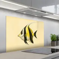 KitchenYeah Spatscherm 100x65 cm - Zelfklevende achterwand Vis - Sierlijk - Rugvin - Geel - Keuken muurbeschermer - Spatwand fornuis