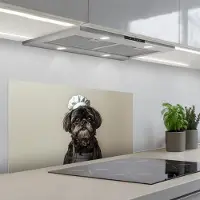 KitchenYeah Spatscherm 90x45 cm - Zelfklevende achterwand Kokskleding - Zwart - Hondje - Keuken muurbeschermer - Spatwand fornuis