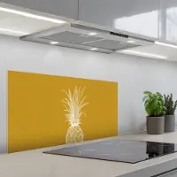 KitchenYeah Spatscherm 80x40 cm - Zelfklevende achterwand Lijnillustratie - Ananas - Bladkroon - Okergeel - Keuken muurbeschermer - Spatwand fornuis