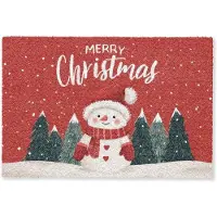 MuchoWow Deurmat 90x60 cm - Droogloopmat Kerstgroet - Sneeuw - Rood - Mat voor binnen - Schoonloopmat - Deurmatten met print - Inloopmat