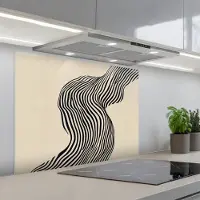 KitchenYeah Spatscherm 90x70 cm - Zelfklevende achterwand Golvend - Lijnen - Abstract - Silhouet - Keuken muurbeschermer - Spatwand fornuis
