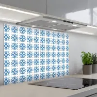 KitchenYeah Spatscherm 90x60 cm - Zelfklevende achterwand Zee - Sfeer - Blauw - Wit - Keuken muurbeschermer - Spatwand fornuis