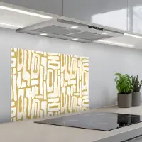 KitchenYeah Spatscherm 70x50 cm - Zelfklevende achterwand Zandkleur - Wit - Patroon - Keuken muurbeschermer - Spatwand fornuis