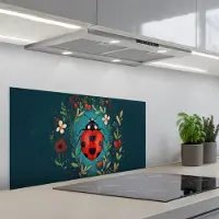 KitchenYeah Spatscherm 80x40 cm - Zelfklevende achterwand Bloemen - Lieveheersbeestje - Hartje - Rood - Keuken muurbeschermer - Spatwand fornuis