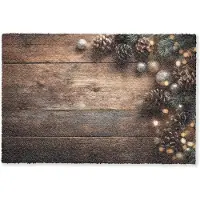 MuchoWow Deurmat 60x40 cm - Droogloopmat Kersthoekdecoratie - Dennenappels - Lichtjes - Mat voor binnen - Schoonloopmat - Deurmatten met print - Inloopmat