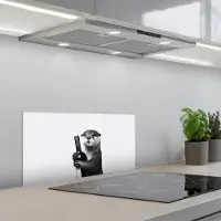 KitchenYeah Spatscherm 70x30 cm - Zelfklevende achterwand Wijnfles - Otter - Zwart - Keuken muurbeschermer - Spatwand fornuis