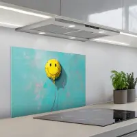 KitchenYeah Spatscherm 70x55 cm - Zelfklevende achterwand Ballon - Geel - Smiley - Keuken muurbeschermer - Spatwand fornuis