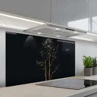 KitchenYeah Spatscherm 120x60 cm - Zelfklevende achterwand Takken - Blaadjes - Zwart - Keuken muurbeschermer - Spatwand fornuis