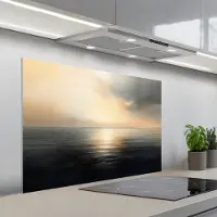 KitchenYeah Spatscherm 100x65 cm - Zelfklevende achterwand Zon - Horizon - Zee - Keuken muurbeschermer - Spatwand fornuis