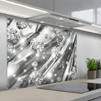KitchenYeah Spatscherm 100x75 cm - Zelfklevende achterwand Abstract - Diamant - Luxe - Modern - Zilver - Keuken muurbeschermer - Spatwand fornuis