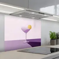 KitchenYeah Spatscherm 90x70 cm - Zelfklevende achterwand Cocktail - Paars - Minimalistisch - Citroen - Keuken muurbeschermer - Spatwand fornuis