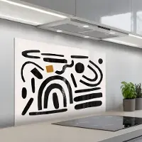 KitchenYeah Spatscherm 100x65 cm - Zelfklevende achterwand Abstract - Kunst - Vormen - Zwart - Keuken muurbeschermer - Spatwand fornuis