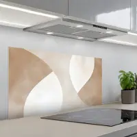 KitchenYeah Spatscherm 100x50 cm - Zelfklevende achterwand Bruin - Japandi - Abstract - Keuken muurbeschermer - Spatwand fornuis