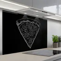 KitchenYeah Spatscherm 120x80 cm - Zelfklevende achterwand Pizzapunt - Toppings - Krijttekening - Keuken muurbeschermer - Spatwand fornuis